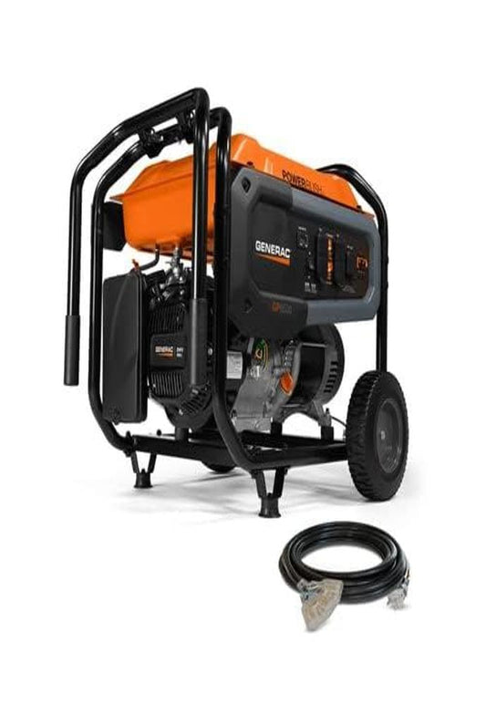 Generac 7681 GP6500 Generador de gas con tecnología PowerRush de 6500 W, incluye cable, generador portátil resistente para camping, exterior, color naranja