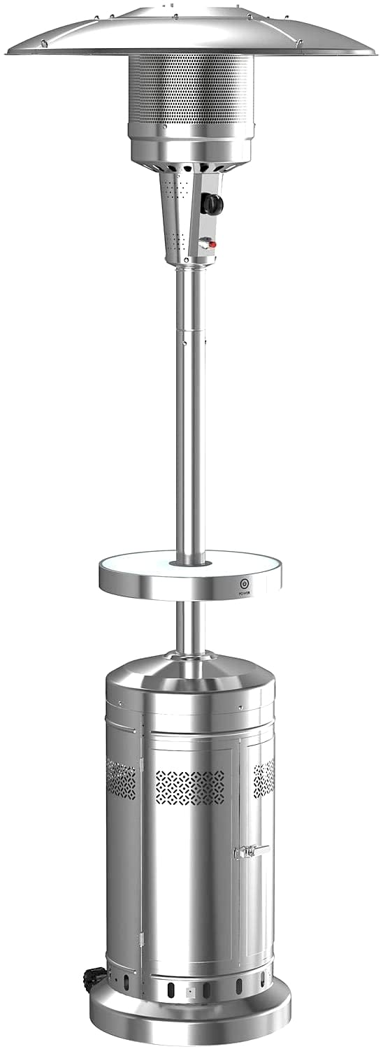 Members Mark - Members Mark Calentador de patio LED mesa y ruedas 47000 Btu propano de acero inoxidable