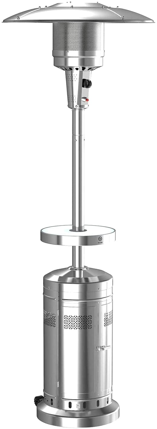 Members Mark - Members Mark Calentador de patio LED mesa y ruedas 47000 Btu propano de acero inoxidable