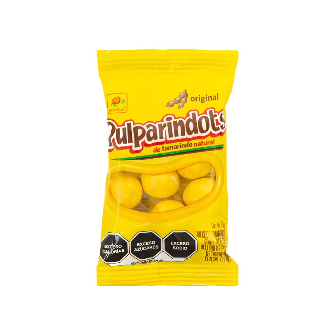de la Rosa - Pulparindots caja con 20 bolsitas. Bolitas confitadas de pulparindo natural