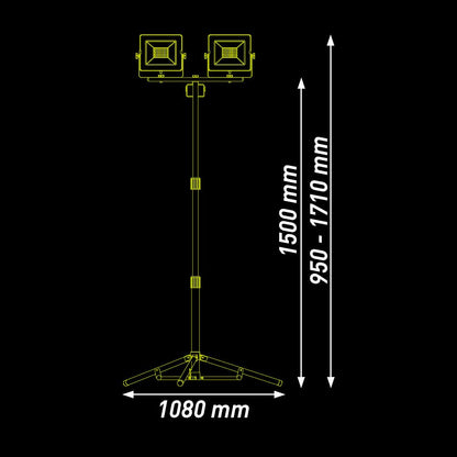Luceco - LUCECO, ELSWT250BG3-MX2, Portable Doble con Tripié 2x50W, 127V, 5000K, 30000 Hrs, IRC>70, 2x4000 Lúmenes, IP65, Acabado Color Verde Lima