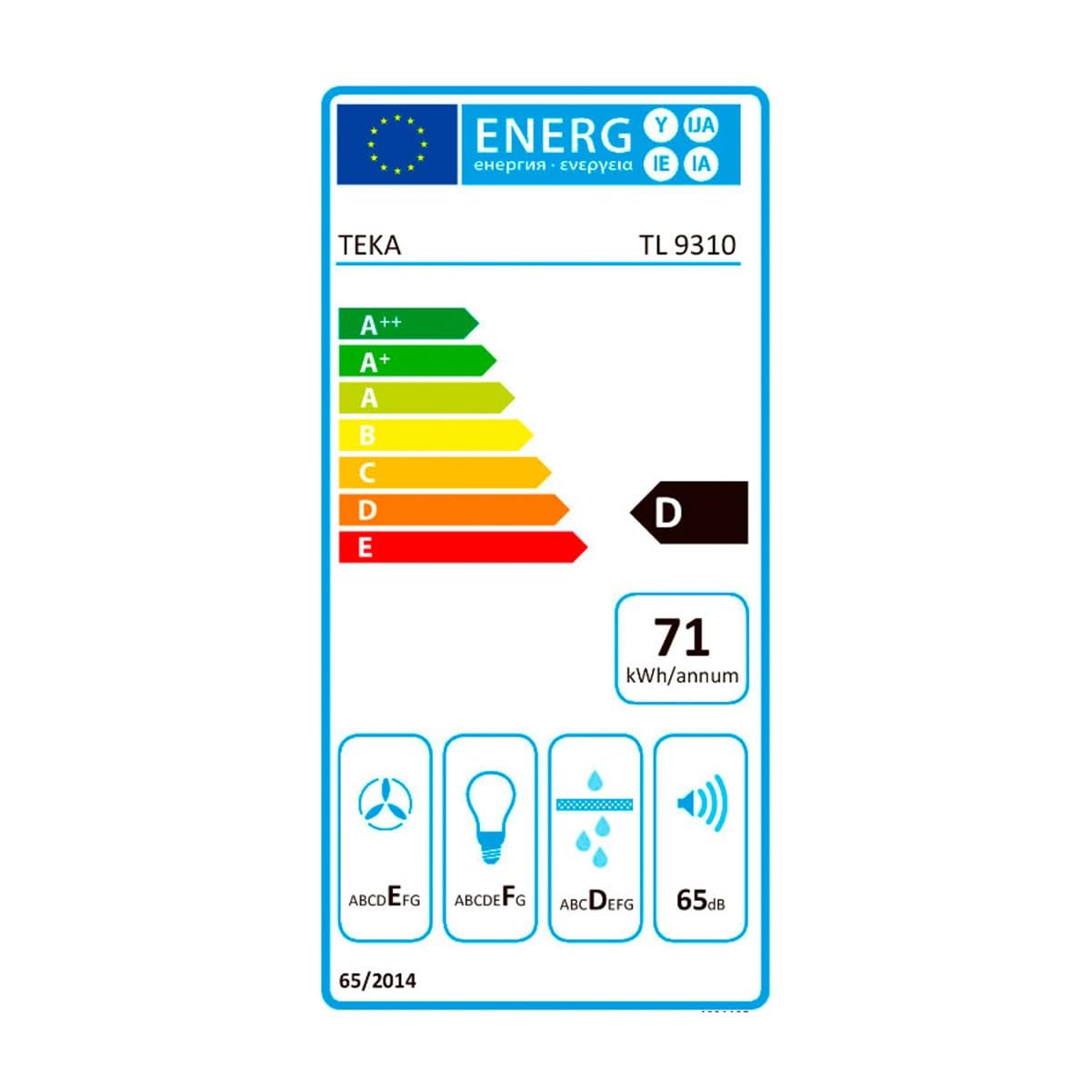 Teka - Teka TL 9310 Built-under cooker hood Acero inoxidable 332m³/h E - Campana (332 m³/h, Canalizado/Recirculación, F, g, D, 56 Db)