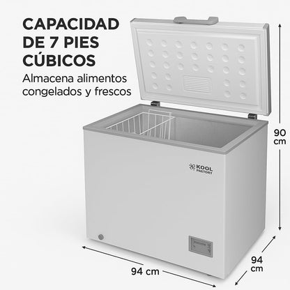 Congelador Horizontal , 7 Pies Cúbicos, 94 x 90 x 56 cm, Temperatura Regulable, Ideal para Negocios y Hogar