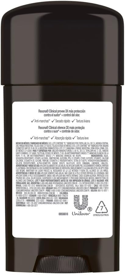 Rexona Clinical Desodorante Antitranspirante para Hombre en Crema, Protección Contra el Sudor y el Mal Olor, 3 Piezas de 58g c/u