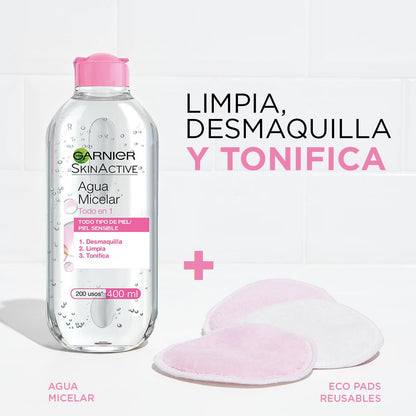 Garnier Skin Naturals Face Agua Micelar Desmaquillante para Todo Tipo de Piel, 400 ml
