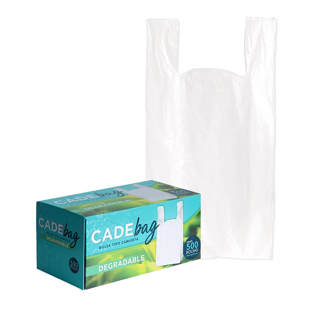 Cadebag | 500 Bolsas tipo Camiseta Degradables de 29 x 55 x 16 cm