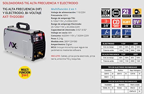 AXT-TH200BV SOLDADORA INVERSOR TIG ALTA FRECUENCIA (HF) Y ELECTRODO, BIVOLTAJE 200A