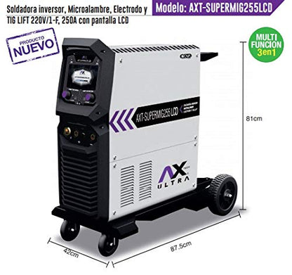 AXT - AXT-SUPERMIG255LCD SOLDADORA INVERSOR PARA MICROALAMBRE, ELECTRODO Y TIG LIFT, CON PANTALLA LCD, 220V / 1F 250A