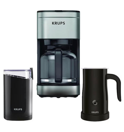 KRUPS Kit Cafetera Espumador de leche + Molino de café