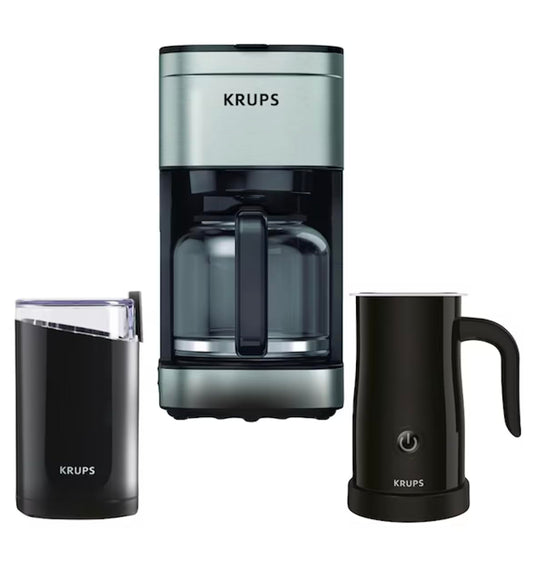 KRUPS Kit Cafetera Espumador de leche + Molino de café