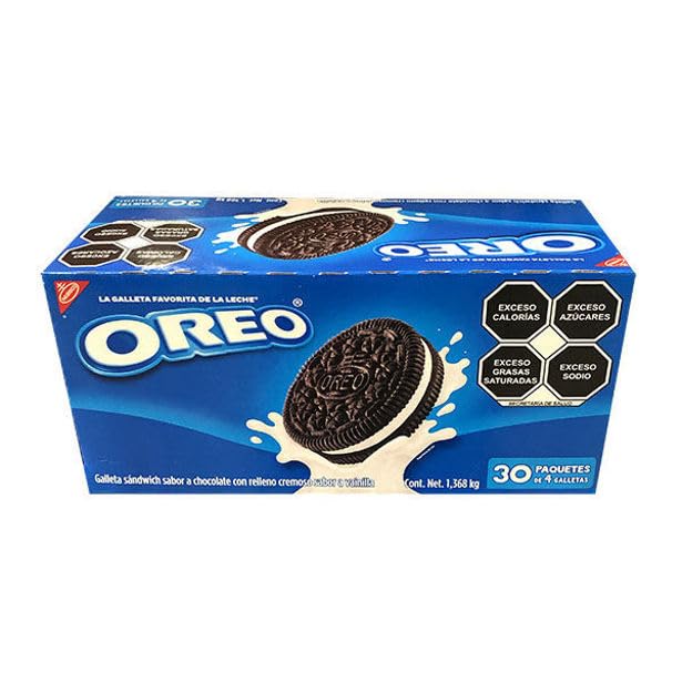 Oreo Galletas de Chocolate con Relleno Cremoso, Caja de 30 Paquetes de 4 Galletas, 1,26 kg