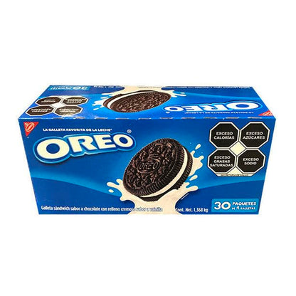 Oreo Galletas de Chocolate con Relleno Cremoso, Caja de 30 Paquetes de 4 Galletas, 1,26 kg