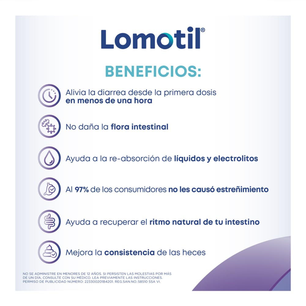 Lomotil - Antidiarréico LOMOTIL 2 paquetes de 8 Tabletas 2 mg, 16 unidad