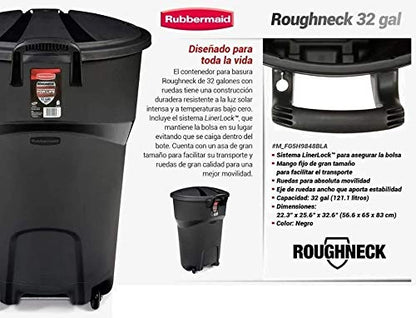 Rubbermaid Roughneck - Bote de basura de 121 litros negro, con ruedas y tapa