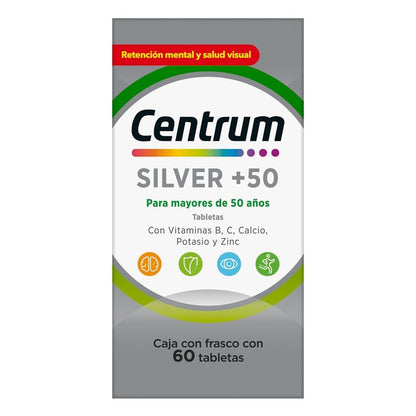 Centrum Silver +50 Multivitaminico, Con Magnesio, Vitamina B y Vitamina C, 60 Tabletas