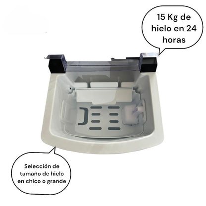 RIVARRO Máquina de Hielo, Fabrica 9 Cubos de Hielo cada 6-8 minutos, 14 Kg en 24 horas, 2 Tamaños de Hielo, con Cesta y Pala, Acero Inoxidable, Color Plata