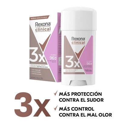 Rexona Clinical Desodorante Antitranspirante para Mujer en Crema, Protección Contra el Sudor y el Mal Olor, 3 Piezas de 58g c/u