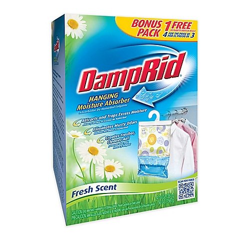 DampRid - Paquete de bonificación absorbente de humedad para colgar, aroma fresco, bolsas de 14 onzas, 4 unidades