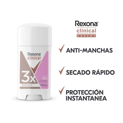Rexona Clinical Desodorante Antitranspirante para Mujer en Crema, Protección Contra el Sudor y el Mal Olor, 3 Piezas de 58g c/u
