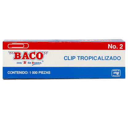BACO Clip Tropicalizado Caja con 1000 clips tropizalizados sujetadores de hojas de alambre inoxidable gris plateado brillante sujetapapeles