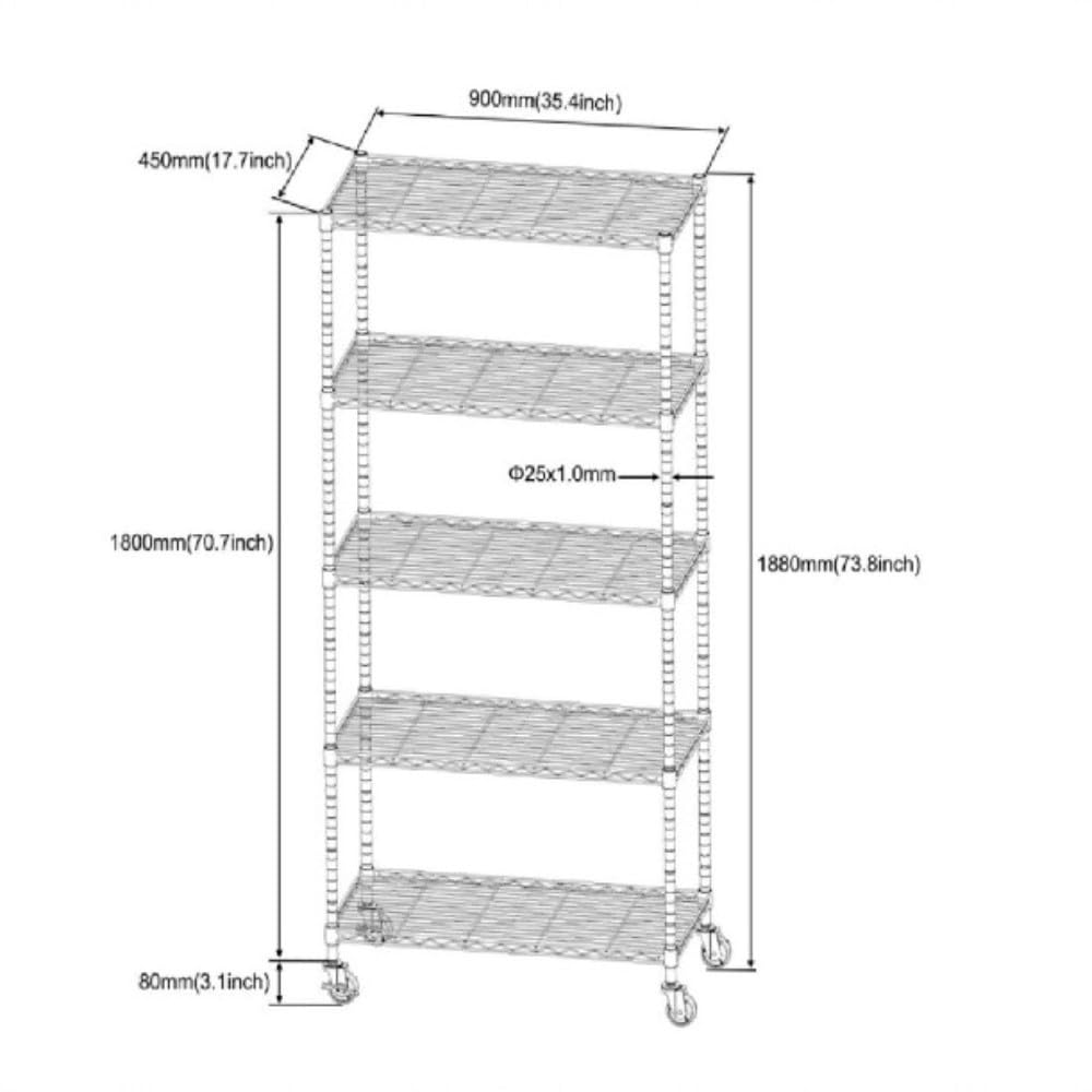 Members Choice - Members Choice Estante Anaquel Repisa Acero Cromado 5 Niveles con Llantas