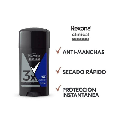 Rexona Clinical Desodorante Antitranspirante para Hombre en Crema, Protección Contra el Sudor y el Mal Olor, 3 Piezas de 58g c/u