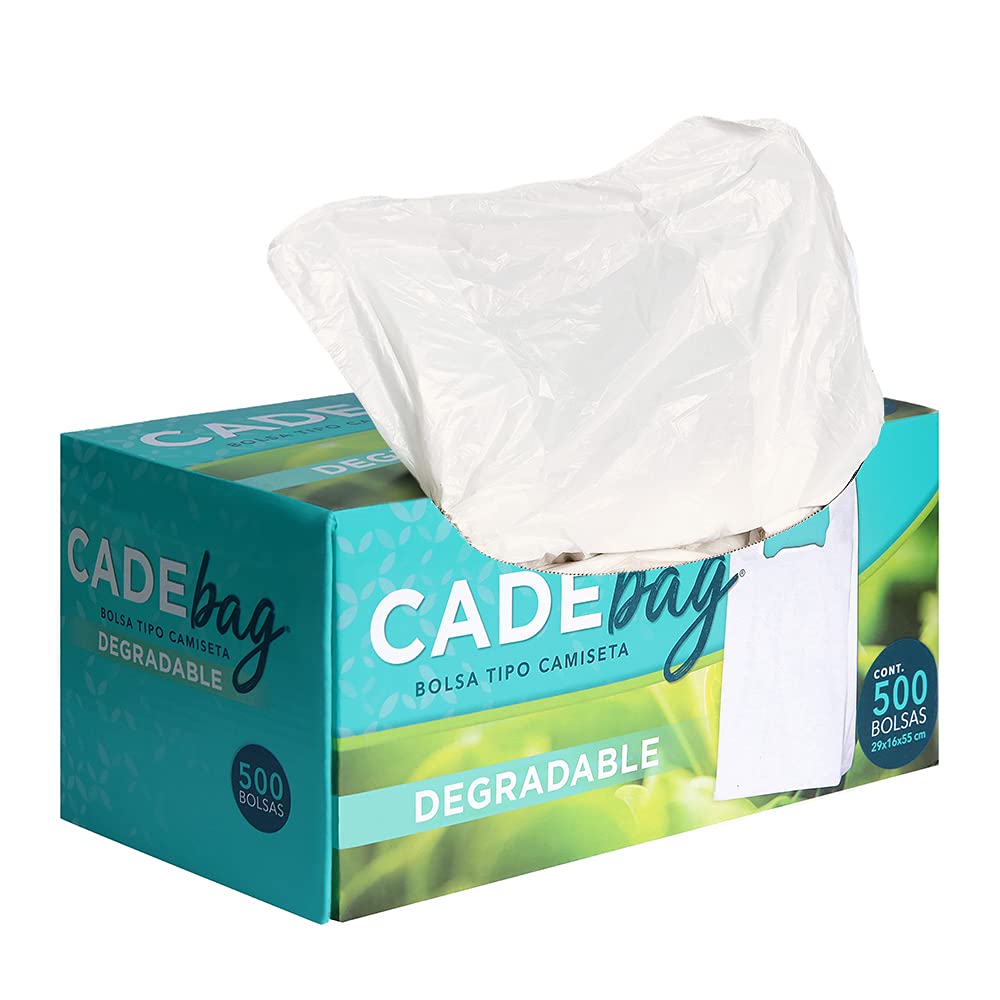 Cadebag | 500 Bolsas tipo Camiseta Degradables de 29 x 55 x 16 cm