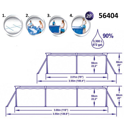 Bestway Steel Pro 56404 Framed pool Rectangular pool 3300L Azul alberca para piso - Piscina (Piscina con anillo hinchable, Rectangular, 3300 L, Azul, PVC, Acero)