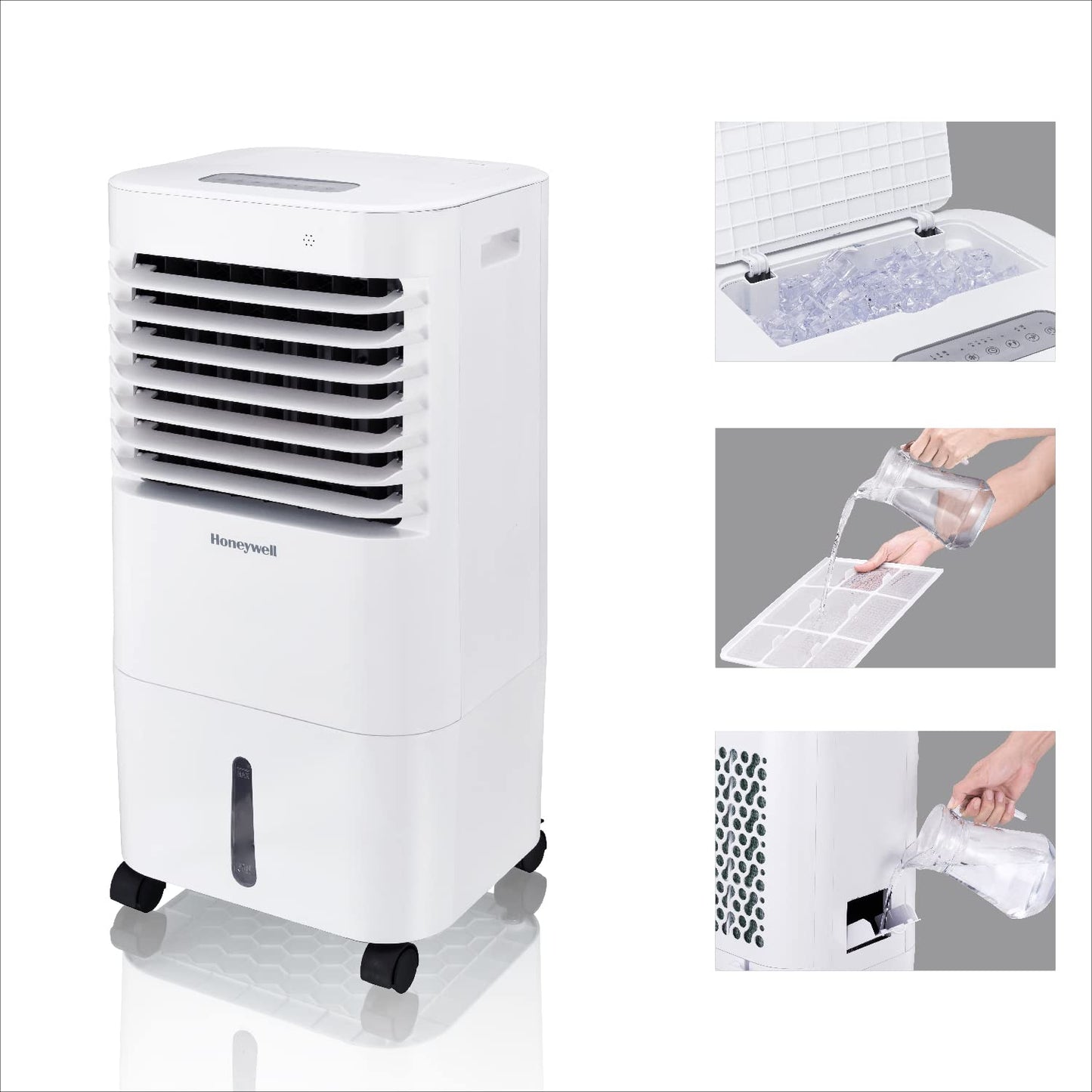 Honeywell Enfriador de Aire CL152 con Ionizador y Panel Antibacterial. 15 litros. Enfría hasta 19 m2