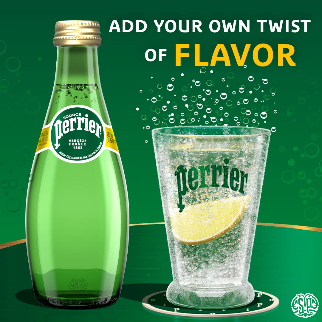 Perrier Agua mineral carbonatada, 11.15 onzas líquidas Botellas de vidrio (4 unidades)