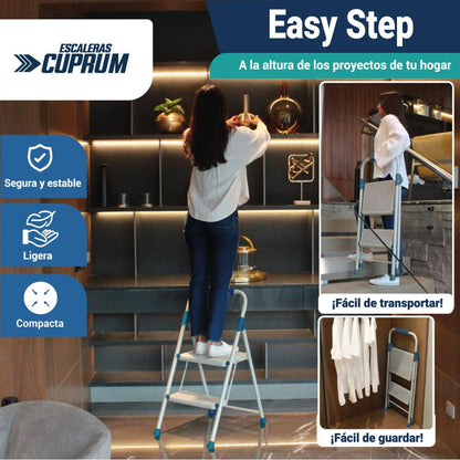 Cuprum Escalera Plegable Easy Step, 2 escalones, Uso doméstico, Carga máx. 150kg, C-4368-02A