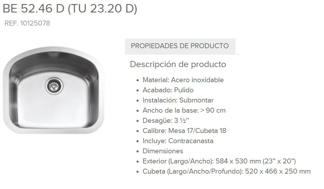 Fregadero Teka Submontar Be 52.46 D (Tu 23.20 D) 10125078
