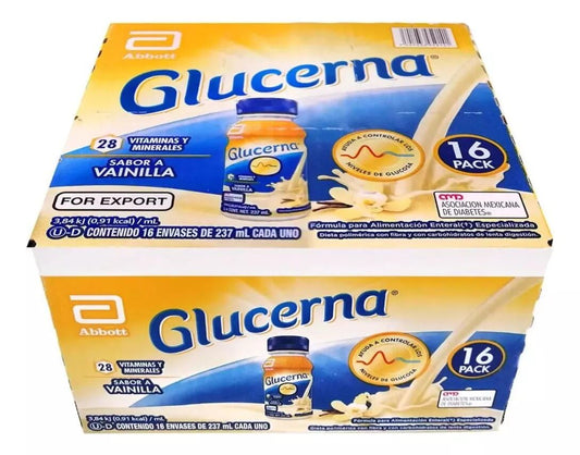 Glucerna Vainilla Control de Azúcar, Carbohidratos con Proteína y Fibra. Caja de 16 Envases de 237 m