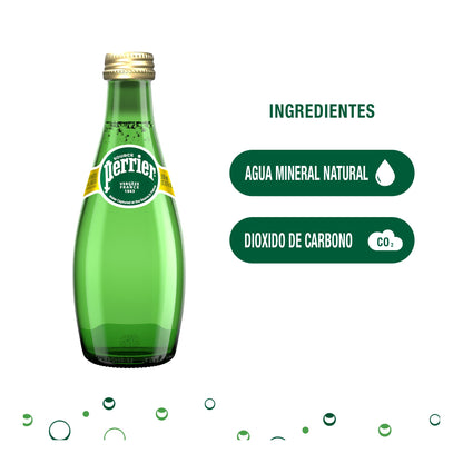 Perrier Agua Mineral, Natural Mineral, Sin Azúcar, Sin Calorías, Pack de 12 botellas de vidrio de 330ml c/u
