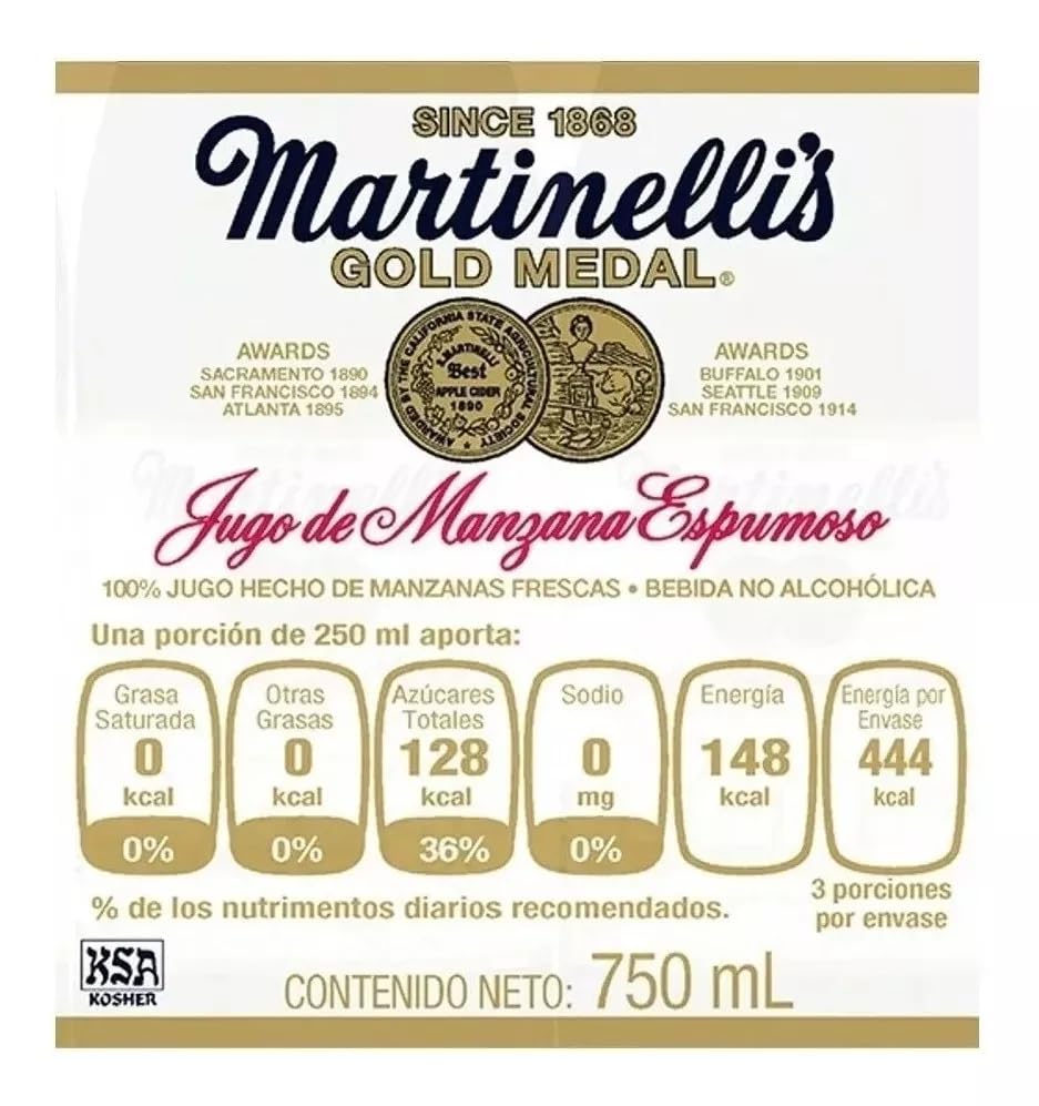 12 Botellas De 750ml De Jugo Espumoso De Manzana Martinellis