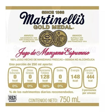 12 Botellas De 750ml De Jugo Espumoso De Manzana Martinellis