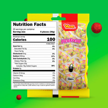 Vero Dulces Vero - Dulces Vero Pica Fresa - Gomitas con chile, dulces mexicanos, 100 unidades, 600 gramos (empaque puede variar)