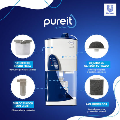 Pure IT | Purificador De Agua | Agua Segura, cristalina y sin Olor | Remueve hasta el 99.9% de Virus, bacterias, pesticidas y parásitos