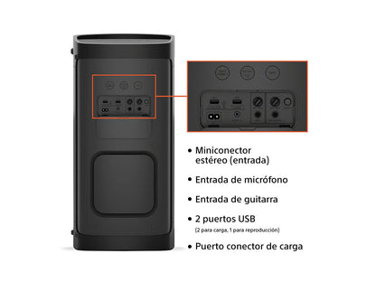 Sony - Sony SRS-XP500 - Bocina Bluetooth con Sonido Potente, iluminación y batería de 20 h (IPX4, Mega Bass, función de Carga rápida, Party Connect) Negro