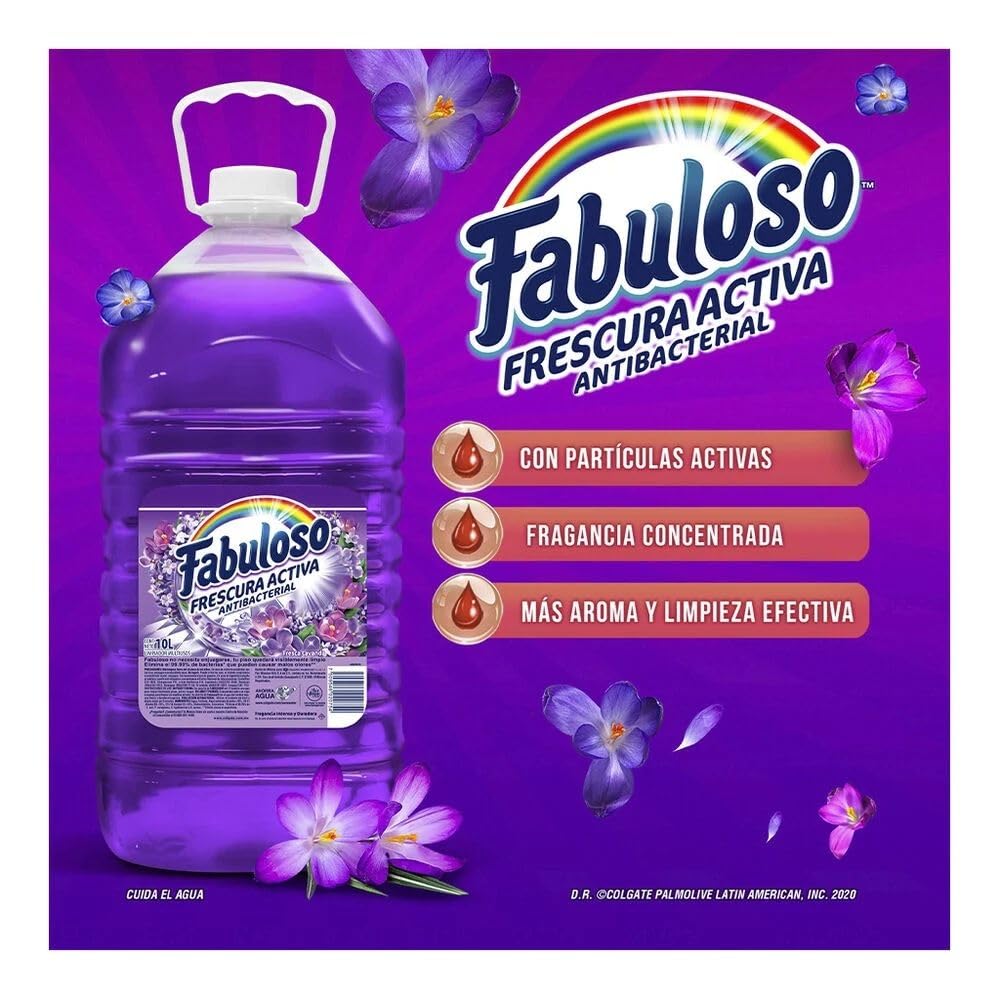Fabuloso - limpiador multiusos, botella de 10 Litros, Fabuloso frescura activa antibacterial aroma lavanda fresca