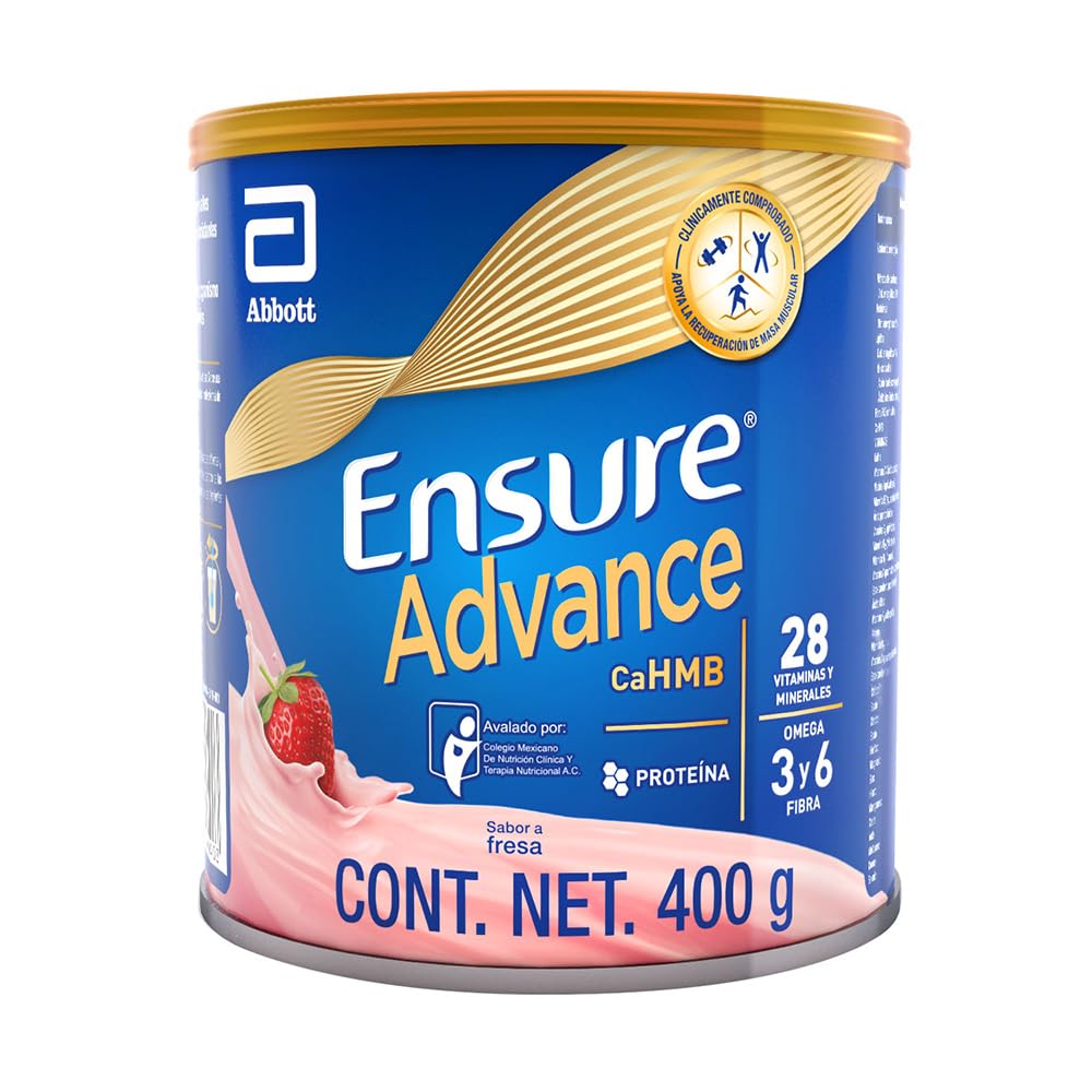 Ensure Advance - en Polvo 400g, Sabor Fresa, Fuente de Proteínas y Nutrición Completa para Adultos, Clínicamente Probado