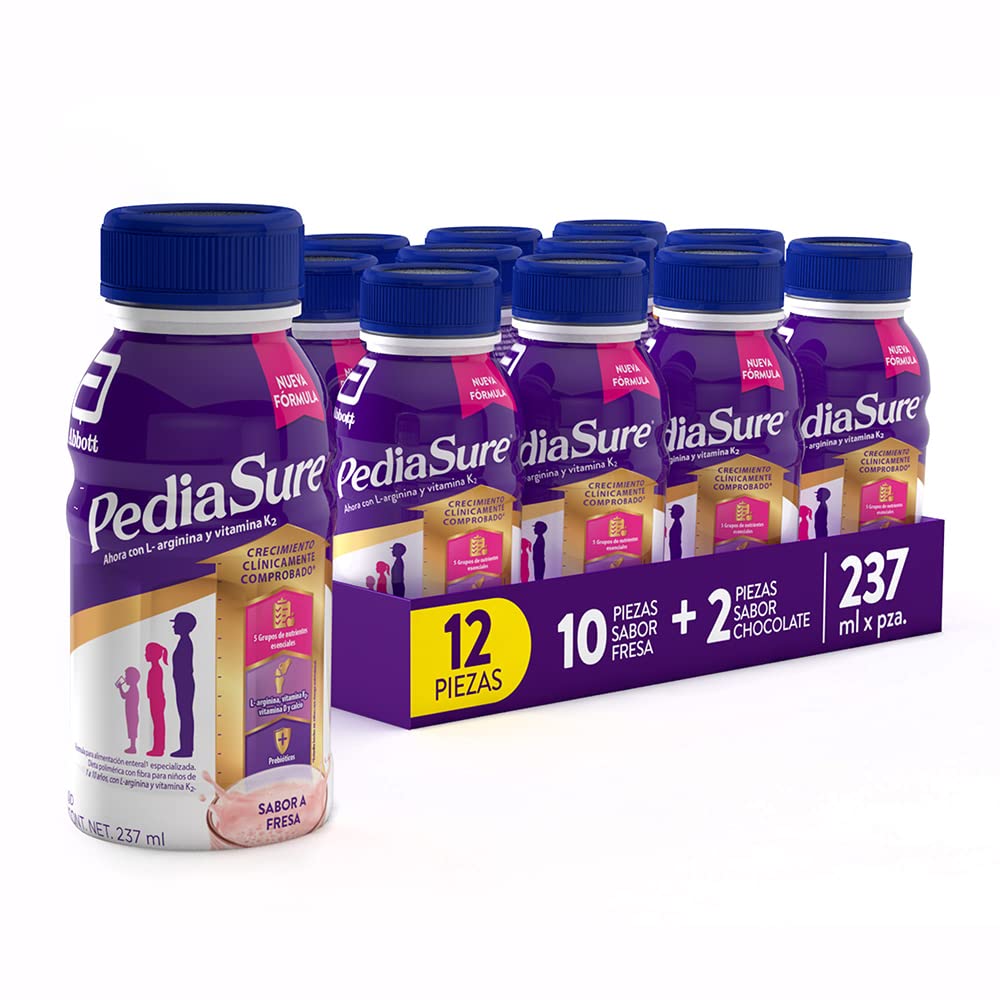 Pediasure - Pediasure Multisabor 237ml, Caja con 12 piezas, Fórmula para Alimentación Especializada, Multisabor 10 Fresa + 2 Chocolate