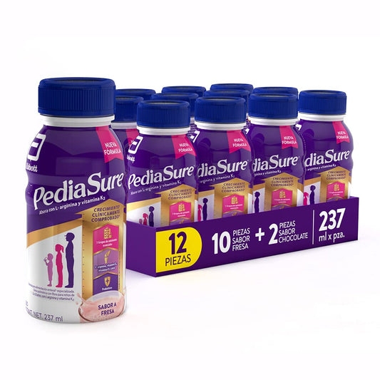 Pediasure - Pediasure Multisabor 237ml, Caja con 12 piezas, Fórmula para Alimentación Especializada, Multisabor 10 Fresa + 2 Chocolate