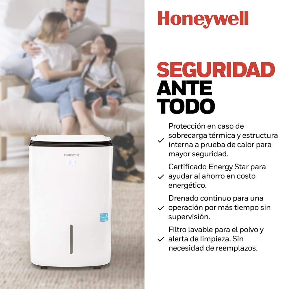 Honeywell Deshumidificador Inteligente TP50AWKN con Wi-Fi y Control de Voz con Amazon y Google. Energy Star de Eficiencia Energética. Deshumidifica hasta 23.6 Litros/50 Pintas bajo la Norma ASHRAE.
