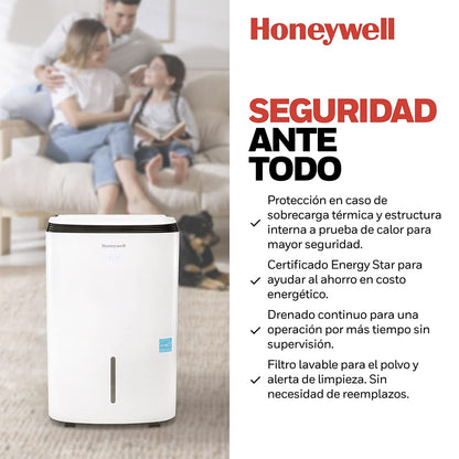 Honeywell Deshumidificador Inteligente TP50AWKN con Wi-Fi y Control de Voz con Amazon y Google. Energy Star de Eficiencia Energética. Deshumidifica hasta 23.6 Litros/50 Pintas bajo la Norma ASHRAE.