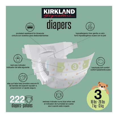 KIRKLAND SIGNATURE - Kirkland Signature Pañales, Talla 3 (222 unidades)