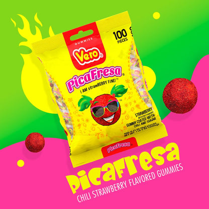 Vero Dulces Vero - Dulces Vero Pica Fresa - Gomitas con chile, dulces mexicanos, 100 unidades, 600 gramos (empaque puede variar)