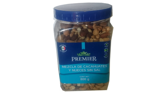 Premiere - PREMIER Cacahuates y Nueces mixtas SIN SAL, botana snack para tu reunión fiesta con cacahuate, almendra tostada, nuez de la india, 800 gramos