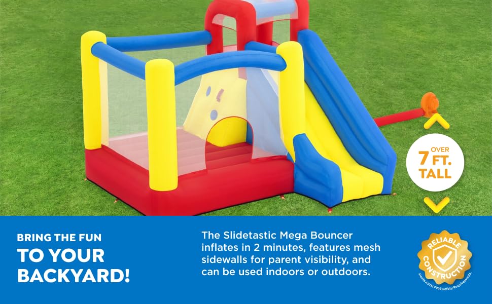 Bestway H2OGO! Slidetastic Mega Bouncer Bouncer House (9 pies x 8 pies 5 Pulgadas x 84 Pulgadas) | para Juegos en Interiores y Exteriores | Perfecto para niños a Partir de 3 años