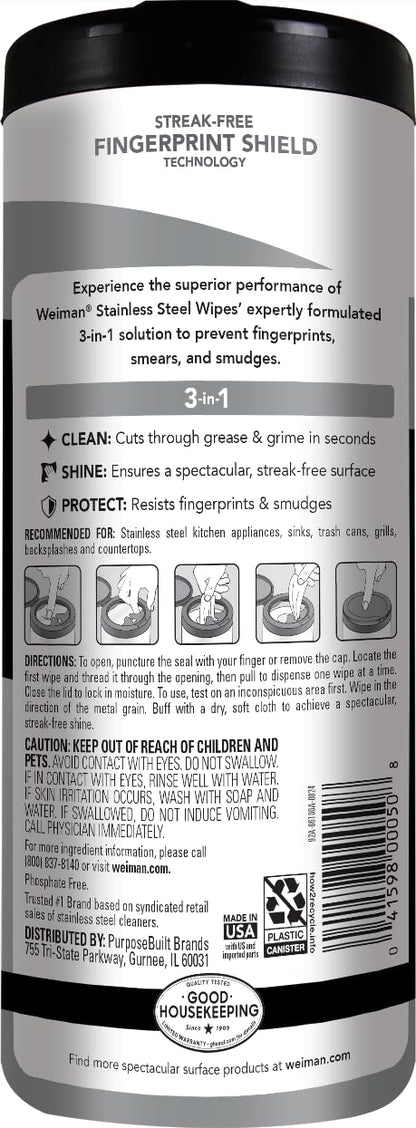 Weiman Products Toallitas de acero inoxidable, 30 unidades (paquete de 1)